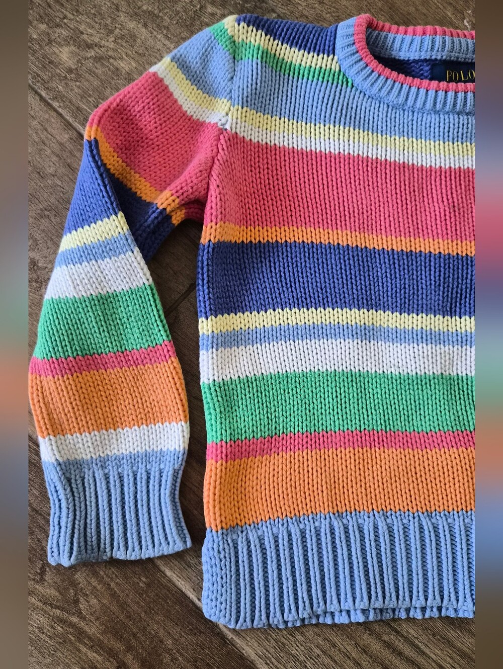 Polo Ralph Lauren Girls Blue Multicolor Striped Knit Long Sleeve Sweater Sz 4/4T - Picture 3 of 10